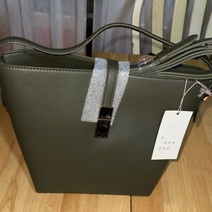 a new day Olive Green Faux Leather Tote with Top Strap